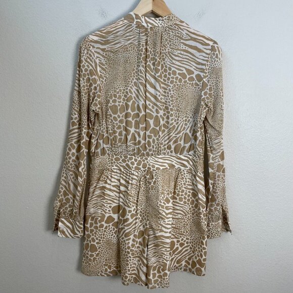 MICHAEL Michael Kors Womens 6 Cotton Sheer Animal Print Romper Long Sleeve - Picture 9 of 11